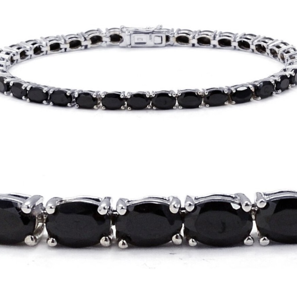 Rare Thai Black Spinel Sterling Silver Bracelet 8” Bbj